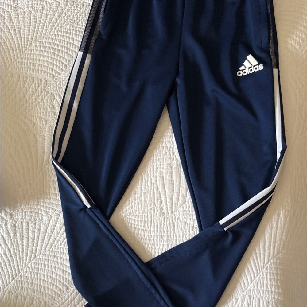 Adidas Kids Dark Blue Joggers with White Stripes